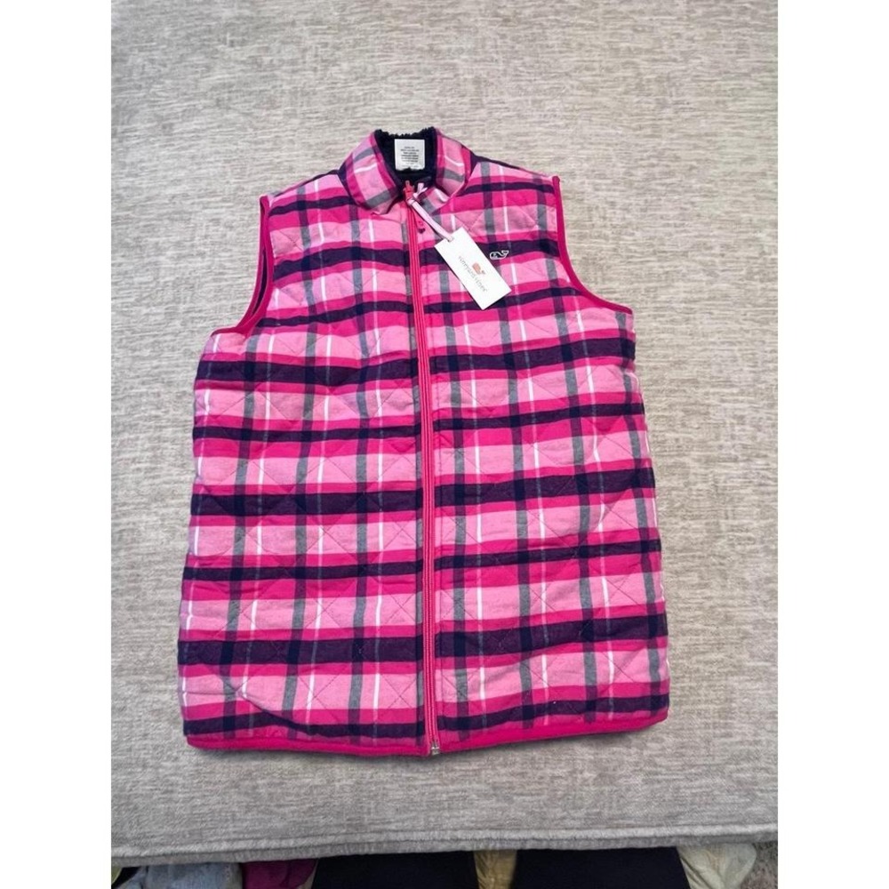 Vineyard Vines‎ Girls Reversible Sherpa Vest XL 16 Pink Plaid NWT $130